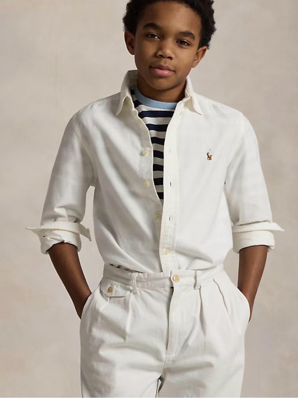 Ralph Lauren The Iconic Oxford Shirt Boys White Cotton Button Down Size L(14-16)